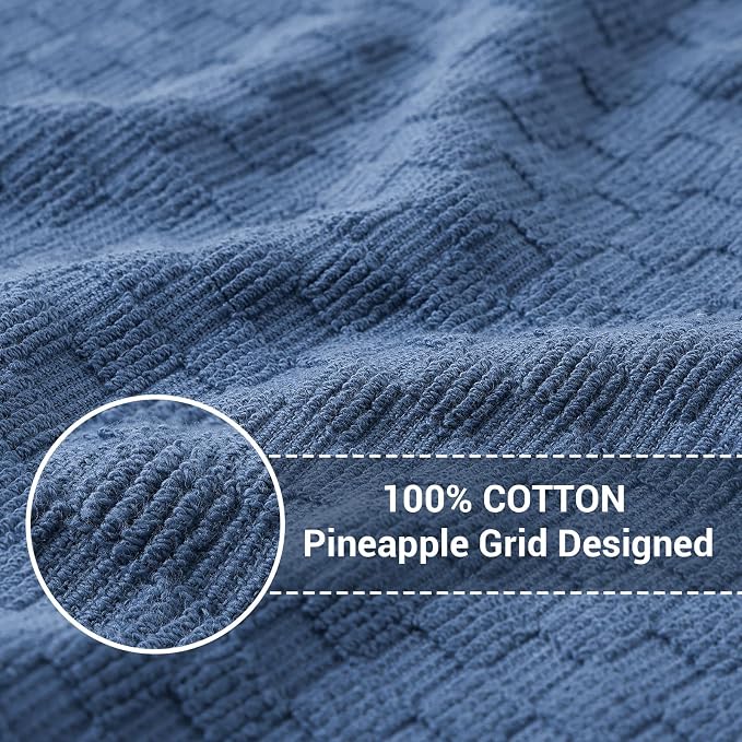 Homaxy 100% Cotton Terry Kitchen Dish Cloths, Ultra Soft Absorbent Dish Towels with Hanging Loop, Pineapple Grid Designed, 12 x 12 Inches, 12-Pack, Navy Blue