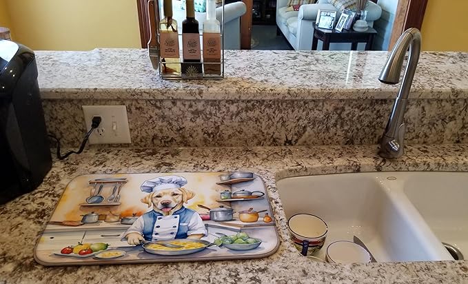 Caroline's Treasures DAC6278DDM Yellow Labrador Retriever The Chef Dish Drying Mat Absorbent Dish Drying Mat Pad for Kitchen Counter Dish Drainer Mat for Countertop, 14 x 21", Multicolor