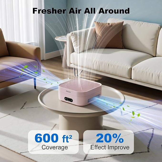 Air Purifiers for Home, 2 Filter, Plug-in, H13 True HEPA Filter Captures Smoke Odor Pet Dander, Portable Quiet Car Air Purifier for RV/Desk/Bedroom/Office, Covers up to 600 Ft², Timer - Pink