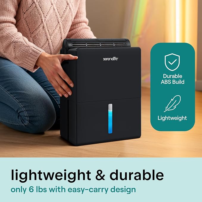 SereneLife 91 OZ Dehumidifier For Home | Covers 1200 SQ FT For Basements, Bedrooms, Bathrooms & Offices | Includes Removable Natural Dehumidifier For Closet | Set Timer, Sleep Mode & Humidity | Black