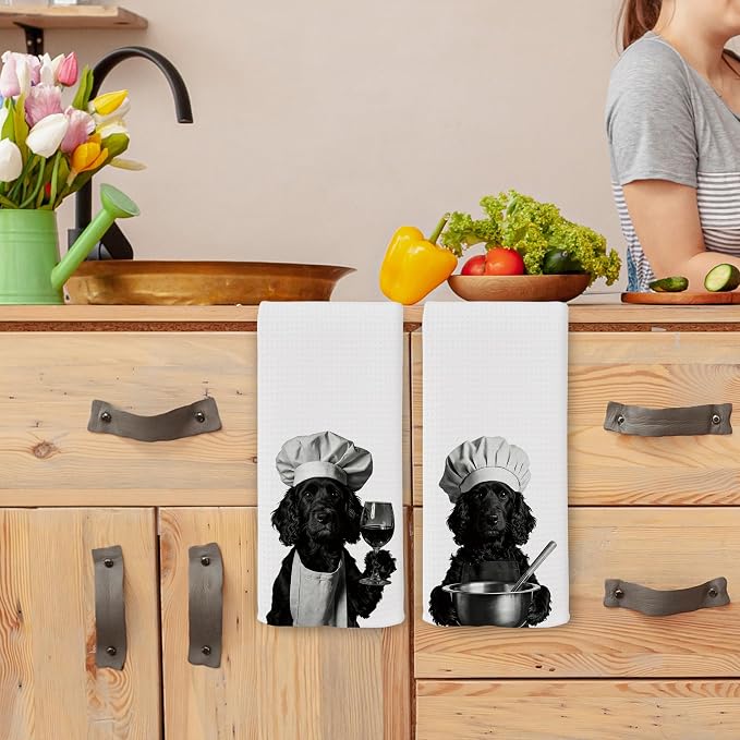 Funny Chef Cocker Spaniel Kitchen Towels Set of 2, Cocker Spaniel Dog Gifts for Women Dish Tea Towels for Kitchen, Dog Mom Lovers Owner Gifts Decorative Hand Towel, 16x24 Inch