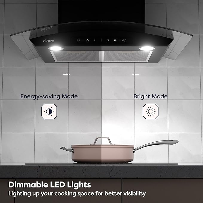 CIARRA Black Range Hood 30 inch 650 CFM Gesture & Touch Control Stove Vent Hood for Kitchen with 2 Level LED Light, 3 Speed Exhaust Fan, Ducted Ductless Mode, Easy to Install
