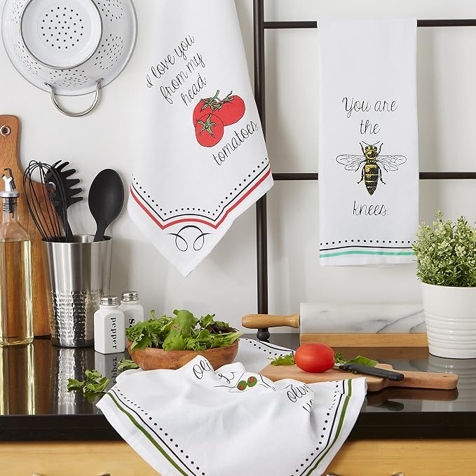 DII Everyday Collection Dishtowel Set, 18x28, Love You 3 Piece (Pack of 2)