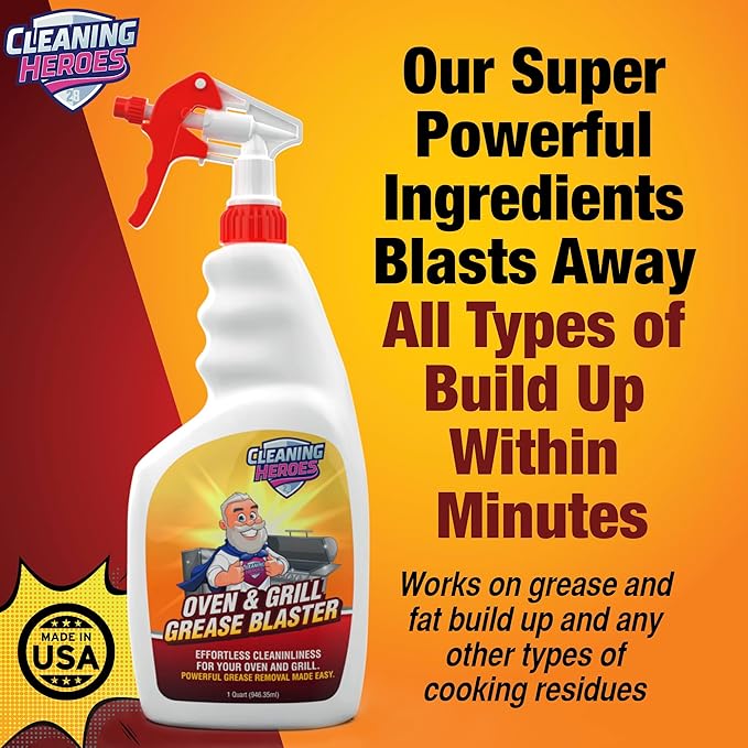 CLEANING HEROES Oven and Grill Cleaner, 32 Fl Oz - BBQ Cleaner and Degreaser - Perfect for Air Fryers, Stoves, Baked-On Grease and Food Buildup