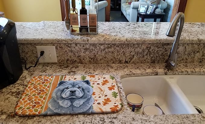 Caroline's Treasures Blue Chow Chow Heirloom Fall Dish Drying Mat Absorbent Dish Drying Mat Pad for Kitchen Counter Dish Drainer Mat for Countertop, 14 x 21", Multicolor