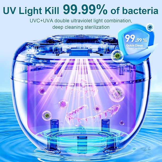 Ultrasonic Retainer Cleaner Machine, 45kHz 200ML Dental Cleaning Pod with 4 Wash Modes, Digital Timer for Denture Cleaner, Aligners, Mouth Guards, Braces, Jewelry & Toothbrush Heads (White)