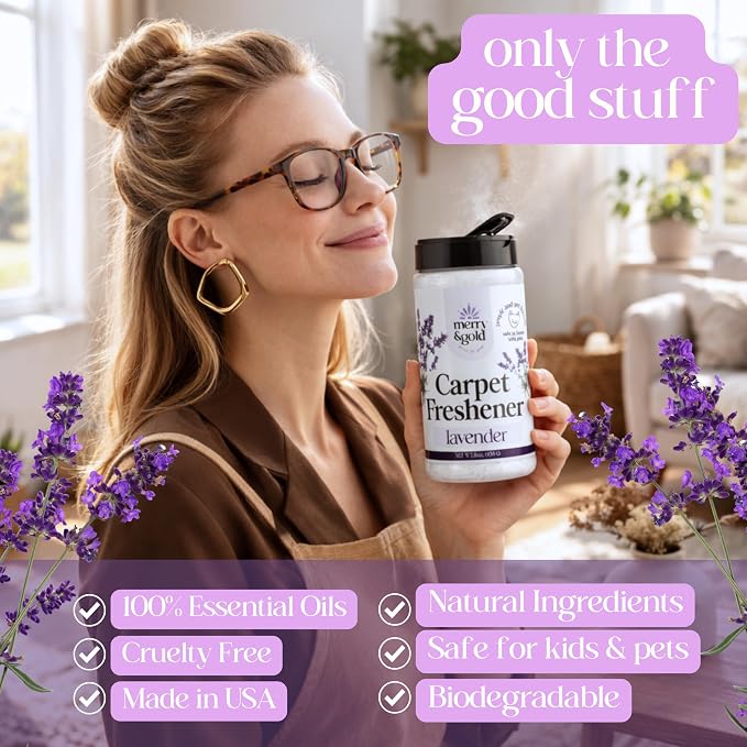 Merry & Gold Carpet Deodorizer & Freshener Powder | 16 oz (2 Pack) Lavender | Pet Odor Eliminator for Strong Odors & Pet Urine | Safe for Homes with Pets | Made in USA