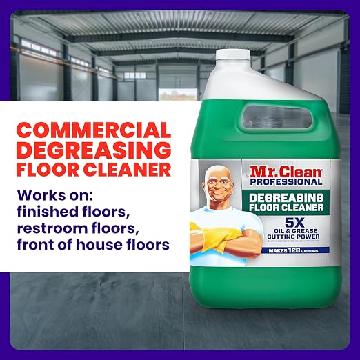 Mr. Clean PRO Degreasing Floor Cleaner, Bulk Liquid Concentrate for Removing Tough Grease and Oil Stains, Commercial Use, 1 gal (Case of 3)