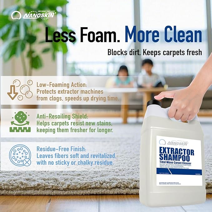 Nanoskin EXTRACTOR SHAMPOO Low Foaming Carpet Cleaner 30 Gallons - Machine Use Upholstery Cleaner, Stain Remover & Odor Eliminator on Rug Car Upholstery Carpets | For Automotive, Home, Office & More