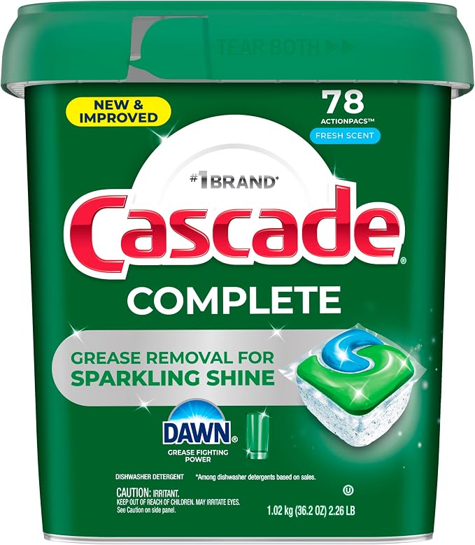 Cascade Complete Dishwasher Pods - Fresh Scent ActionPacs, Dishwasher Detergent, Dishwasher Soap, Detergent Pods, 78 Count