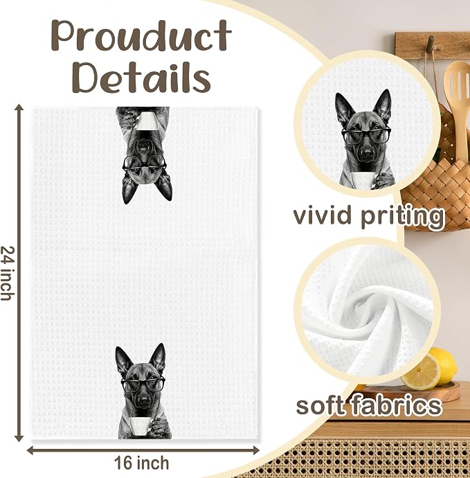 Funny Belgian Malinois Kitchen Towels, Dog Kitchen Accessories, Dog Chef Gifts for Women Decorative Hand Towels for Kitchen Decor, Coffee Lovers Gifts Dish Tea Towel, 16x24 Inch