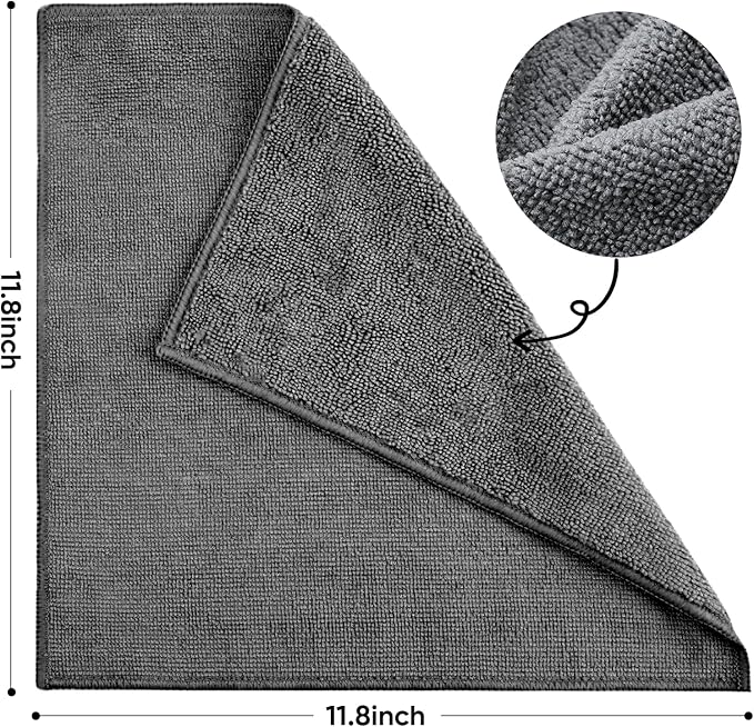 TEAWOO 10 PCS Grey Microfiber Cleaning Cloths, Highly Absorbent Microfiber Towels for Car, Kitchen, Bathroom and Household Cleaning, 11.8" X11.8