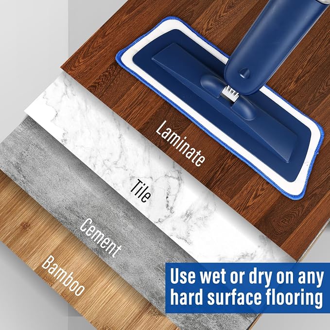 PowerMop Floor Mop with 720 ml Refillable Bottle & 2 Microfiber Pads | Powered wet dry mop for kitchen, wood, hardwood, laminate, ceramic tile floors, with washable pads and refillable bottle