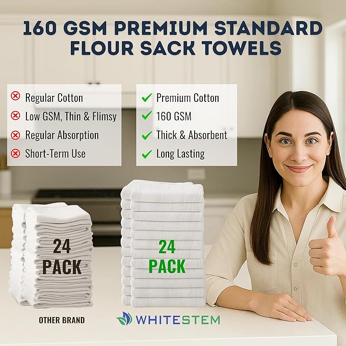 Flour Sack Towels | Tea Towel for Crafts | Kitchen Dish Cotton Blank Towel for Embroidery | Baking Bread Proofing Linen Cover | Thick Absorbent Quick Dry | 24 Pack 28"x28" Natural