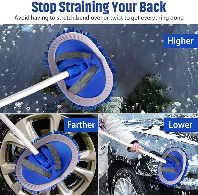 anngrowy 32" Snow Brush for Car Ice Scraper for Windshield Car Scraper for Ice and Snow Scraper with Brush, 62" Microfiber Car Wash Brush Mop Kit Mitt Sponge with Long Handle Car Cleaning Supplies Kit