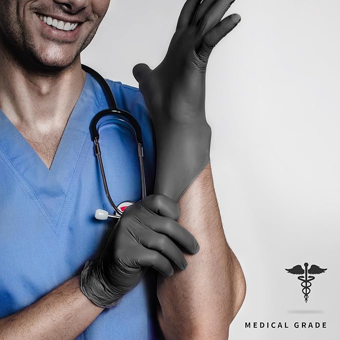 Medguy Powder-Free Nitrile Exam Gloves, 4 Mil, 1000 Count, Black Food-Safe Disposable Gloves for Medical, Cooking, Cleaning