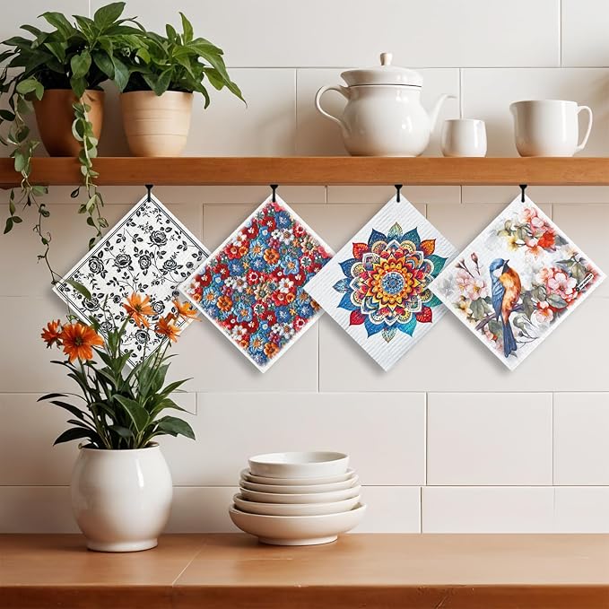 Swedish Dishcloths - 12 Pack | Made in Germany | Ultra-Absorbent, Reusable Cellulose Sponge Cloths for Kitchen | No-Odor, Eco-Friendly Cleaning Wipes | Water-Based Ink | Traditional