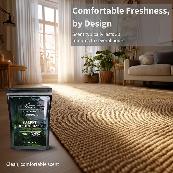 Lapew Misty Grove Carpet Deodorizer Powder - Pet Safe Freshener for Vacuuming | Scented Odor Eliminator for Home | 36 oz