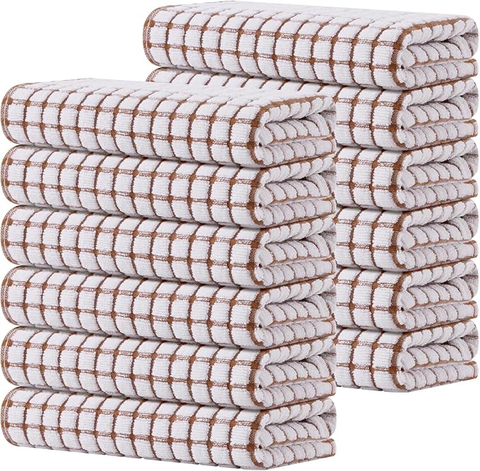 Kitinjoy Cotton 12 Pack Terry Kitchen Towels, 16 x 25 Inches Super Soft and Absorbent Dish Towels, Quick Drying Hand Towels for Kitchen Drying, Brown