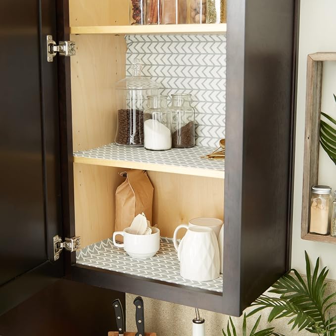 DII Fridge & Shelf Liner Collection Non-Adhesive, Cut to fit, Machine Washable, 12x20, Gray Herringbone, 2 Piece