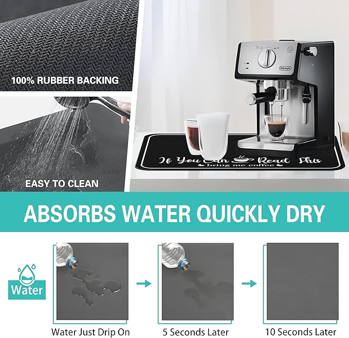 Coffee Bar Mat for Countertops 18inx24in,Absorbent Hide Stain Anti-Slip Cafe Bar Accessories Fit Under Coffee Machine Mat,Dish Drying mats for Kitchen