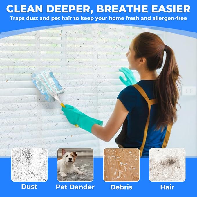 10 Pack Duster Refills Compatible with Swiffer, Disposable Microfiber Replacement Heads for Multi-Surface Cleaning on Blinds, Furniture & Fans, Blue (No Handle)