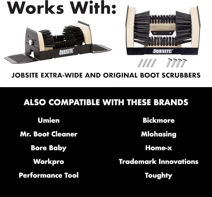 JobSite Replacement Brushes - 2 Side & 2 Bottom Boot Scraper Brushes - Compatible Original & Extra Wide Boot Scrubbers - 6 Pack