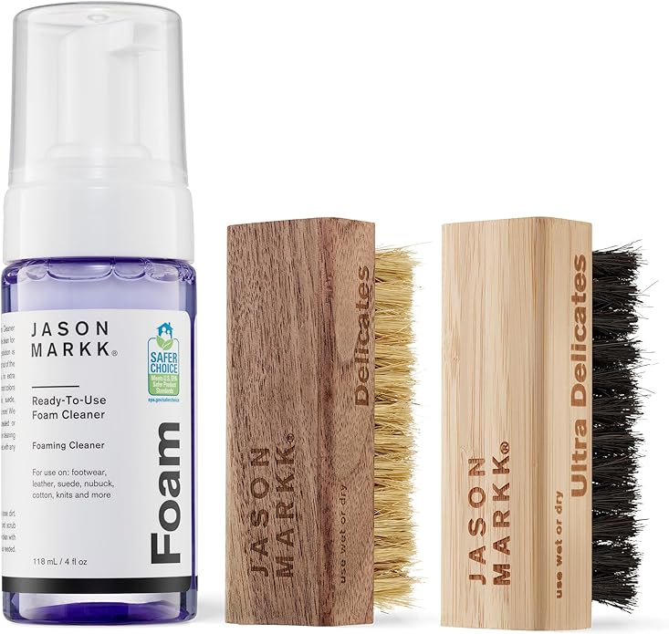 Jason Markk Quick Clean Kit & Ultra Delicates Brush, 3-Piece Bundle, Ready-To-Use Foam & Delicates Brush, Sneaker Care, Ideal for Footwear, Safe for Leather, Suede, Nubuck, Cotton, Knits, 4oz