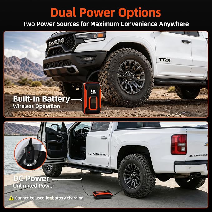 ZSX Tire Inflator Portable Air Compressor, 150PSI Cordless Air Pump for Car Tires, Dual Power - Battery & 12V DC, Portable Air Pump for Car Tires, Pickup Trucks, Jeeps, SUVs & RVs