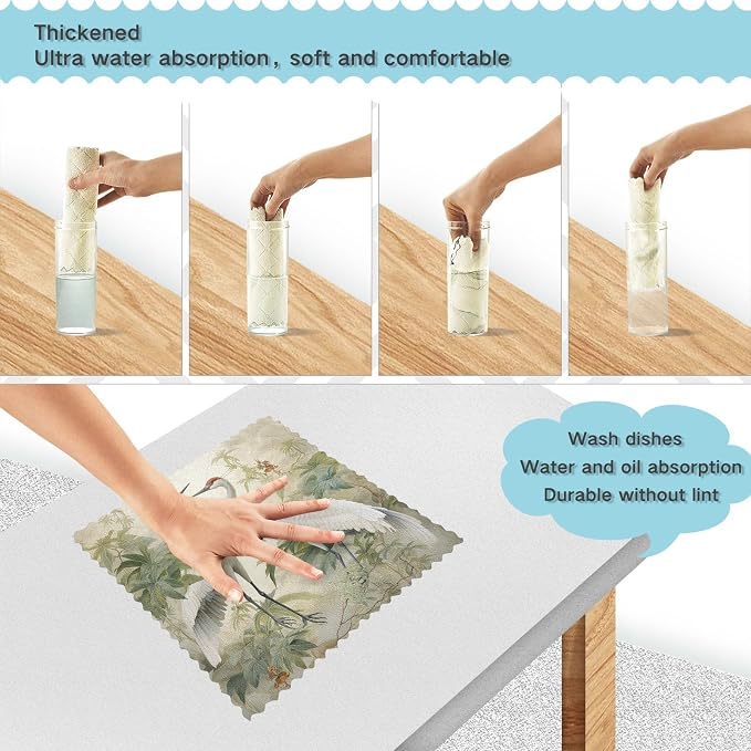 ALAZA Dish Towels Kitchen Cleaning Cloths Crane Birds Dish Cloths Absorbent Kitchen Towels Lint Free Bar Tea Soft Towel Kitchen Accessories Set of 6,11"x11"