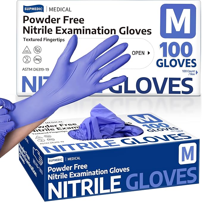 Supmedic Medical Soft Max™ Nitrile Exam Gloves, Powder-Free Latex-Free Food Safe Clean Disposable Glove Blue Iris 100/1000 Ct