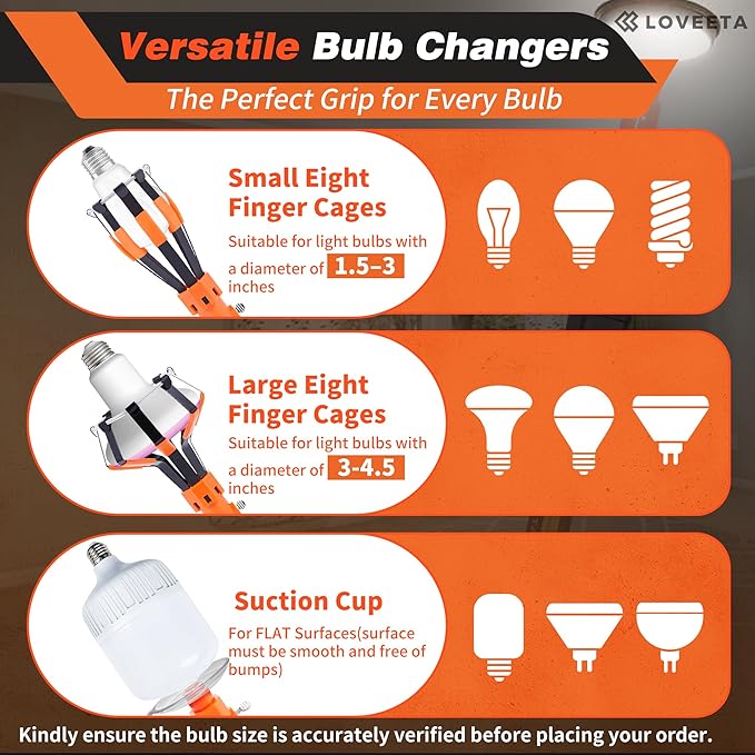 LOVEETA® Gen2 12Ft [18Ft Reach] Lightweight Extendable Light Bulb Changer Pole for High Ceilings – Telescopic Light Bulb Pole Changer with Bulb Gripper - Champagne Gold