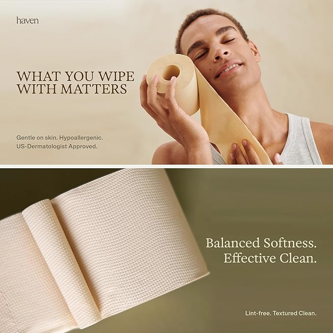 Haven Unbleached Bamboo Toilet Paper with Plastic Free Packaging, 3-Ply, 16 Rolls, 300 Sheets per Roll - FSC Certified, PFAS-Free, Tree Free Plant Based Toilet Paper, Non Toxic, Septic Safe, BPA-Free
