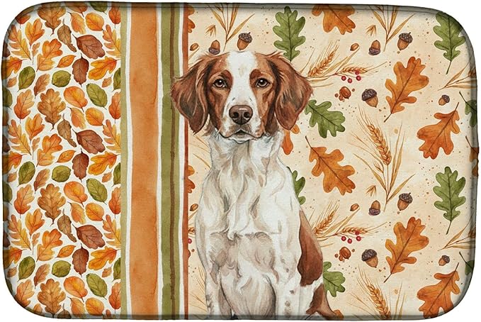 Caroline's Treasures Liver and White Brittany Heirloom Fall Dish Drying Mat Absorbent Dish Drying Mat Pad for Kitchen Counter Dish Drainer Mat for Countertop, 14 x 21", Multicolor