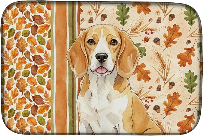 Caroline's Treasures Lemon and White Beagle Heirloom Fall Dish Drying Mat Absorbent Dish Drying Mat Pad for Kitchen Counter Dish Drainer Mat for Countertop, 14 x 21", Multicolor