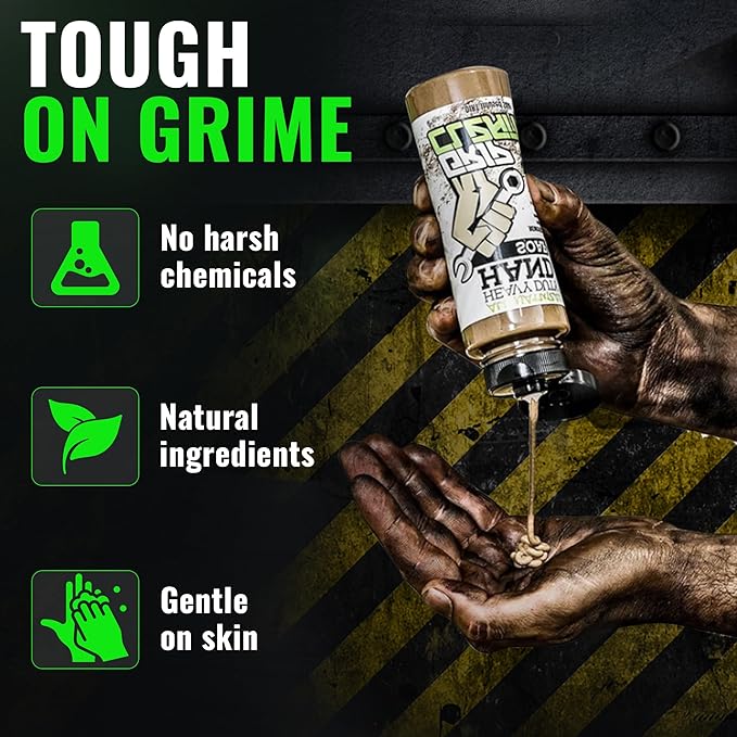 Grip Clean Heavy-Duty Hand Cleaner for Mechanics with Nail Brush - Moisturizing Coconut Oil Hand Cleaner Liquid Hand Soap with Stiff Bristle Nail Brush, Lime Scent – 8 Fl Oz Squeeze Bottle + Brush