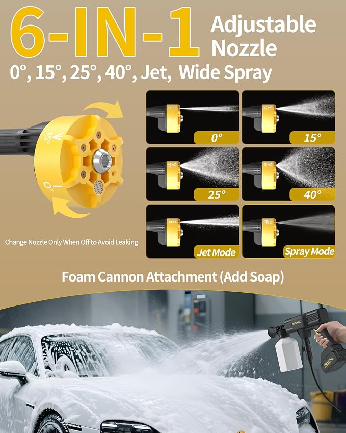 Handheld Battery Operated Washer, 1100 PSI Lightweight Mini Washer for Car, Home, Patio, Driveway and Garden Cleaning (Tough Yellow)