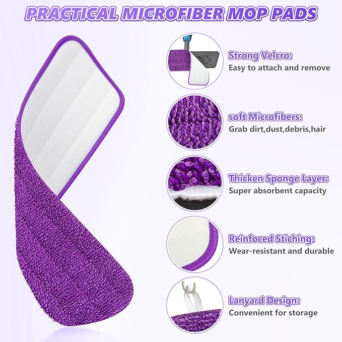 Microfiber Mops for Floor Cleaning - BPAWA Flat Floor Mop with 8 Reusable Washable Mop Pads fit for Swiffer Powermop Kitchen Wet Dry Dust Mop for Hardwood Laminate Wood Tile Ceramic Vinyl Wall Floors