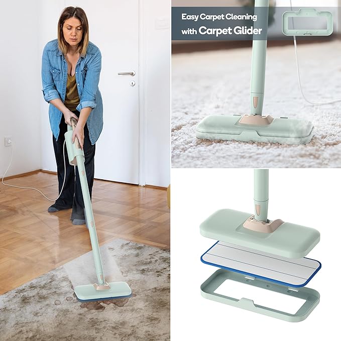 Newbealer Steam Mop & Detachable Handheld Cleaner, 1200W Floor Steamer | 3 Adjustable Levels for Carpet Laminate Hardwood Grout, Carpet Glider, 7 Multi-purpose Accessories & 2 Pads, 250ml Tank