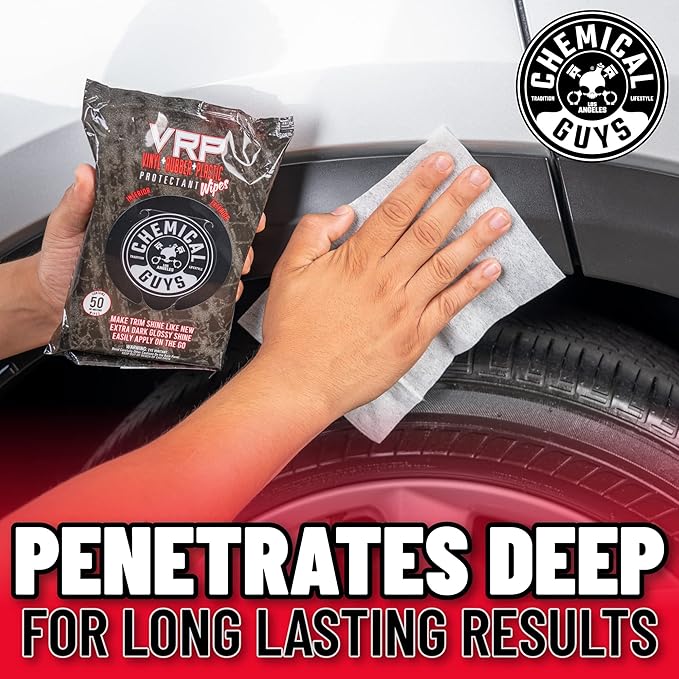 Chemical Guys PMWTVD10750 VRP Shine and Protectant Wipes Mega 100 Pack, For Vinyl, Rubber and Plastic Non-Greasy Dry-to-the-Touch Long Lasting Super Shine Dressing for Tires, Trim and More, (50 Ct)