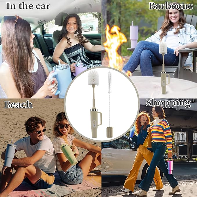 5-in-1 Long Handle Electric Bottle Brush Cleaner and Straw Cleaning Brush with Removable Brush Head, Multi-Function Rechargeable,for Stanley Cups, Baby Bottles, Pacifiers, Coffee Cups, Sports Bottles
