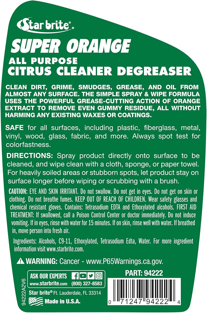 Star Brite Super Orange All-Purpose Citrus Cleaner Degreaser - Remove Dirt, Grime, Grease, Smudges, Oil & Gummy Residue - Biodegradable