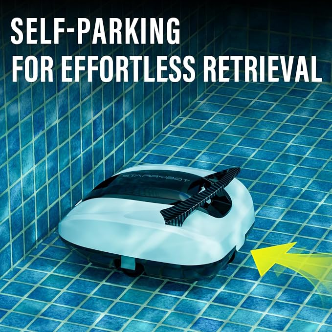 Starrybot Cordless Robotic Pool Cleaner, Portable Swimming Robotic Pool Vacuum Self-Parking Technology,150Mins Runtime,Pool up to 900 Sq.Ft, Ideal for Above-Ground Pools(PC01B05)