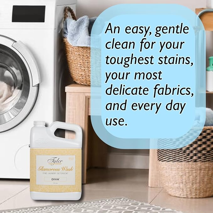 Tyler Glamorous Wash Diva Fine Laundry Detergent, Bundle with Lumintrail Stain Remover Pen and Dryer Sachets - Liquid Detergent Designed for Clothing - Hand and Machine Washable - 128oz (Diva)