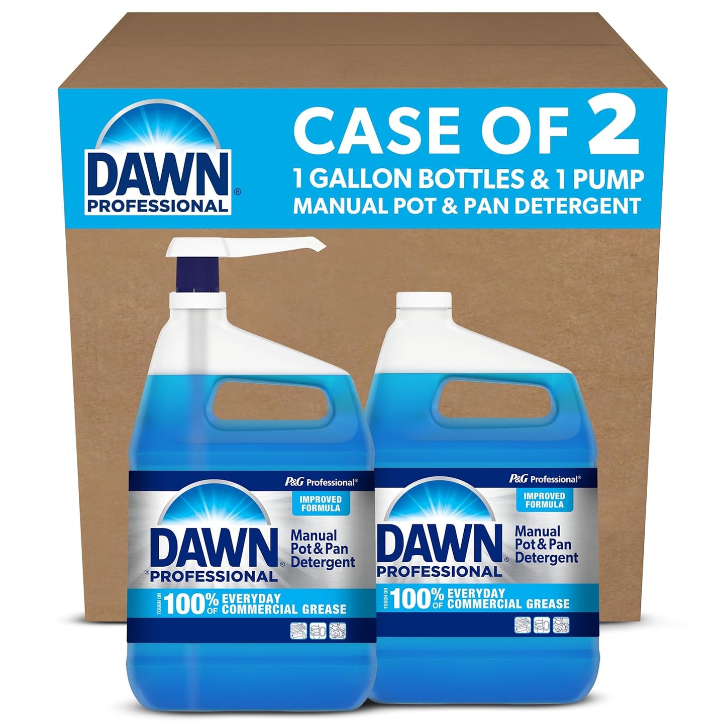 Dawn Professional Manual Pot and Pan Detergent, Dish Soap, Liquid Concentrate, 1 Gallon (Case of 2) with 1 Pump