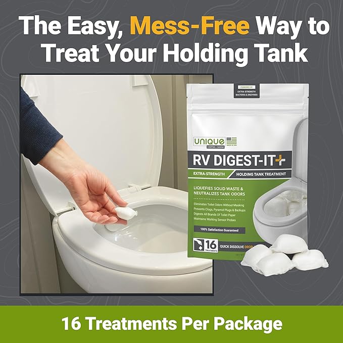 Unique RV Digest-It Plus RV Tank Treatment Pods – 16 Treatments, Breaks Down Waste & Toilet Paper + Eliminates Odors at Source, RV Black Tank Treatment