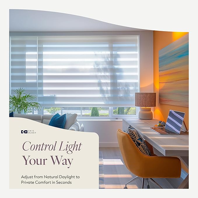CHICOLOGY Zebra Blinds Cordless Window Shades, Dual Layer Light Filtering Roller Shades for Windows, Sheer Privacy Striped Fabric, Easy Install, 35.5" W x 72" H, Basic Arctic