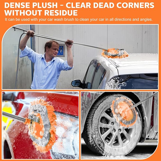 Layhit 5 Pcs Car Wash Mitt Set, Brush Not Included, Microfiber Mitt Cleaning Car Truck Washing Tools Kit RV Pickup Chenille Scratch Replacement (Orange)