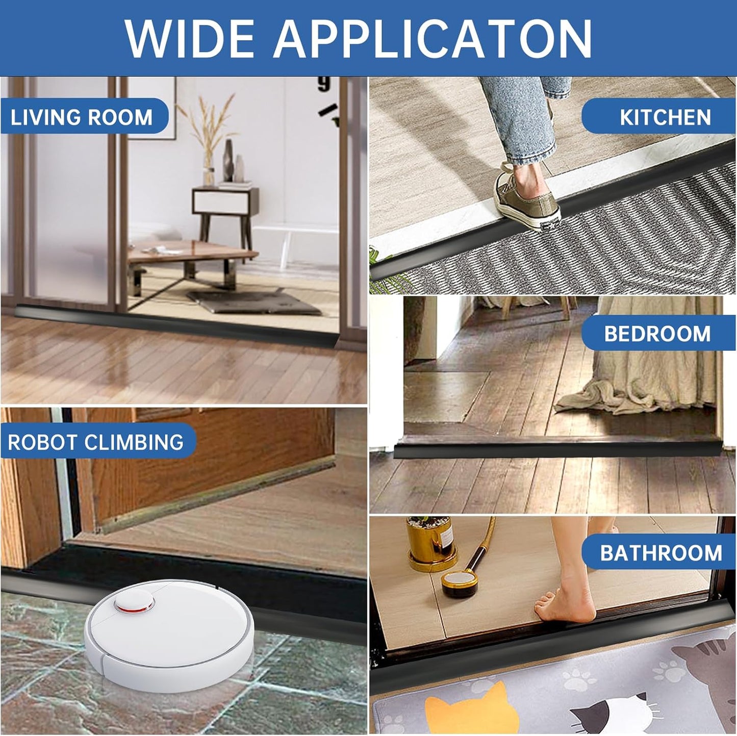 Vinyl Door Threshold Flooring Transition Strip Self Adhesive Carpet Edging Strip for Laminate Doorway Edge Threshold from 1/5" to 2/5" (Black, 3.3 Ft)
