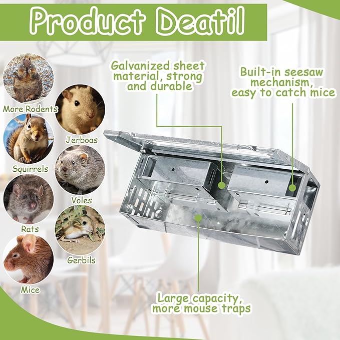 Qualirey 2 Pack Multi Catch Mice Trap Clear Top Humanized Mouse Trap Rodent for Indoor Outdoor Rat Control Pet and Security (4.5 Inch,Silver)